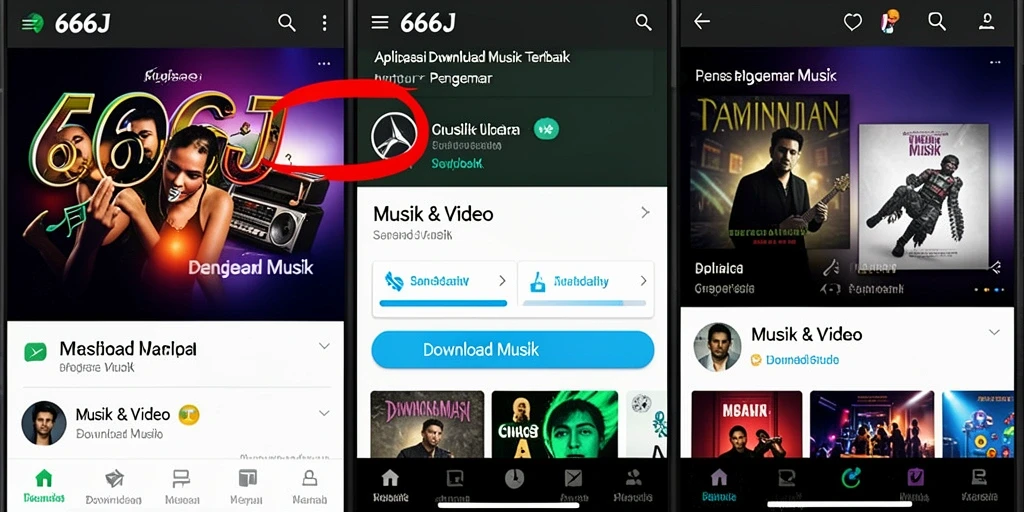 Tampilan antarmuka aplikasi Download Musik 666J yang modern dan simpel.