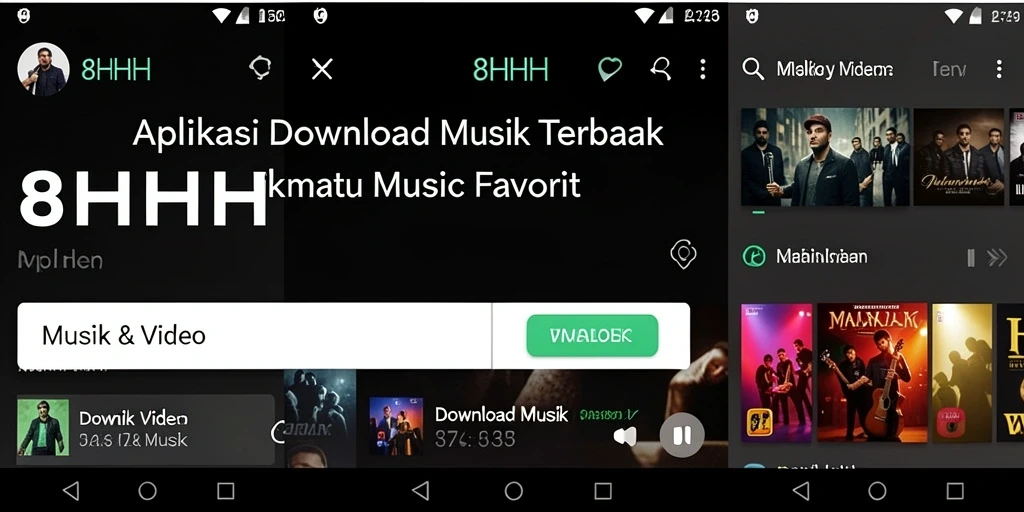 Antarmuka aplikasi 8HHH untuk mengunduh musik dengan mudah dan cepat.
