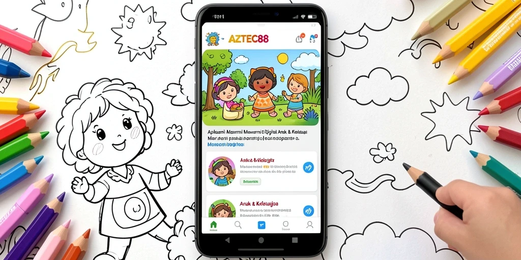 Antarmuka aplikasi AZTEC88 yang menarik dan interaktif untuk anak-anak.