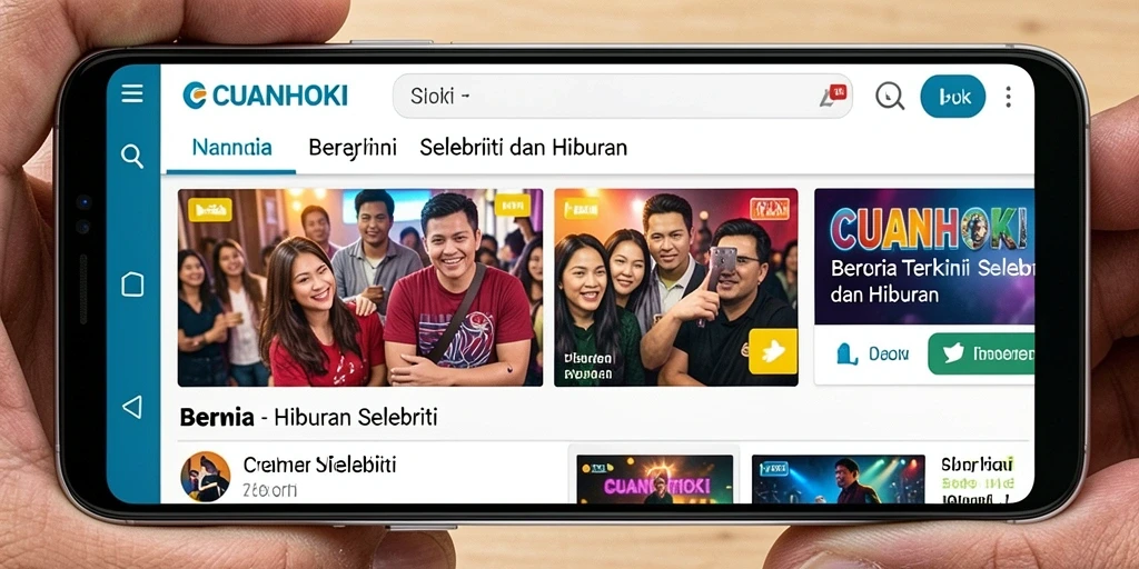 Tampilan antarmuka CUANHOKI dengan berita hiburan menarik.