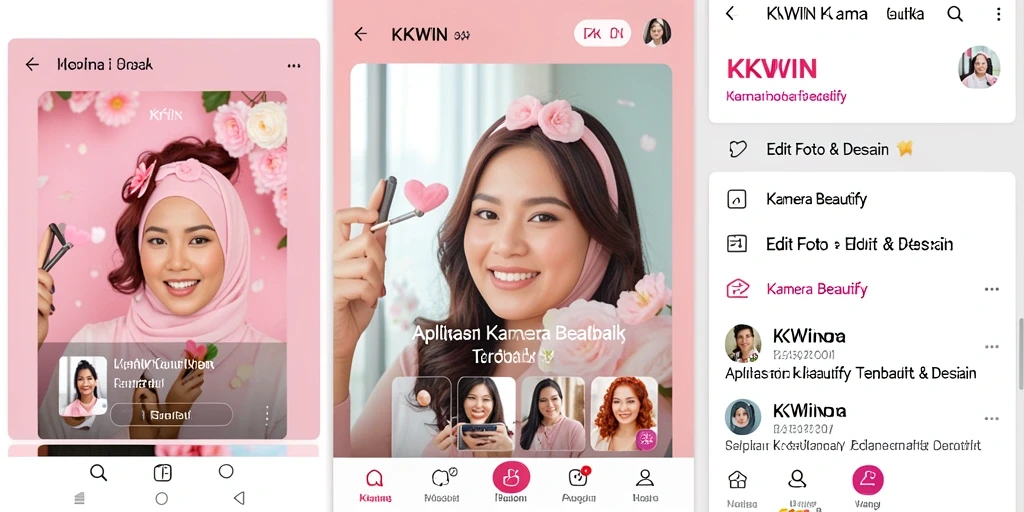 Screenshot KKWIN menampilkan antarmuka penggunaan aplikasi Kamera Beautify yang intuitif.