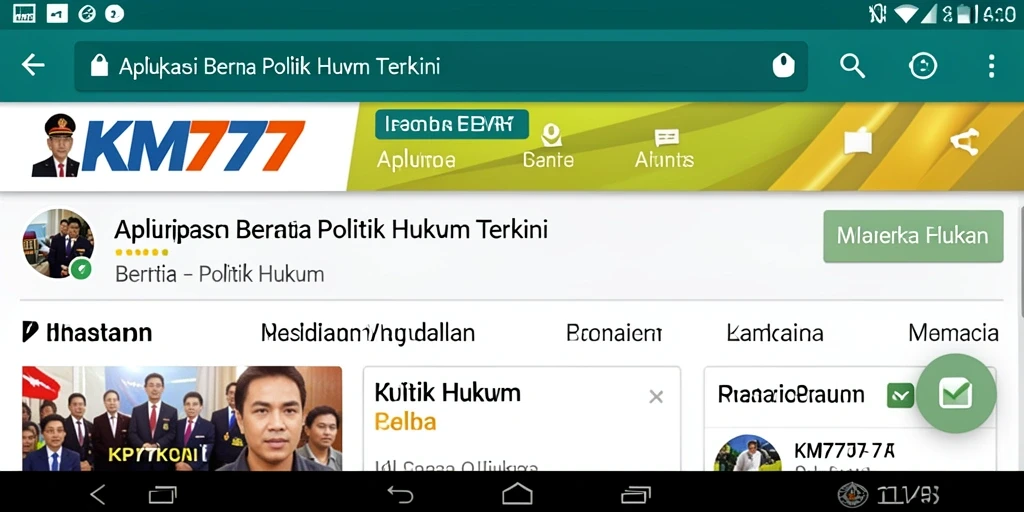 Antarmuka aplikasi KM777 yang responsif dan informatif tentang politik hukum.